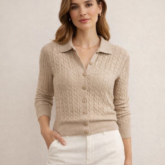Spartina 449 Sweaters - Spartina‎ 449 Cable knit Oatmeal Sweater Cardigan L Cottagecore Quiet Luxury